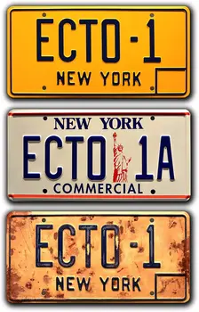 Ghostbusters jetë e përtejme | ECTO | Metal Vulosur Licencës Pjatë Mur Dekor Vintage Car Dekor Vintage Dekor Licencës Pjatë